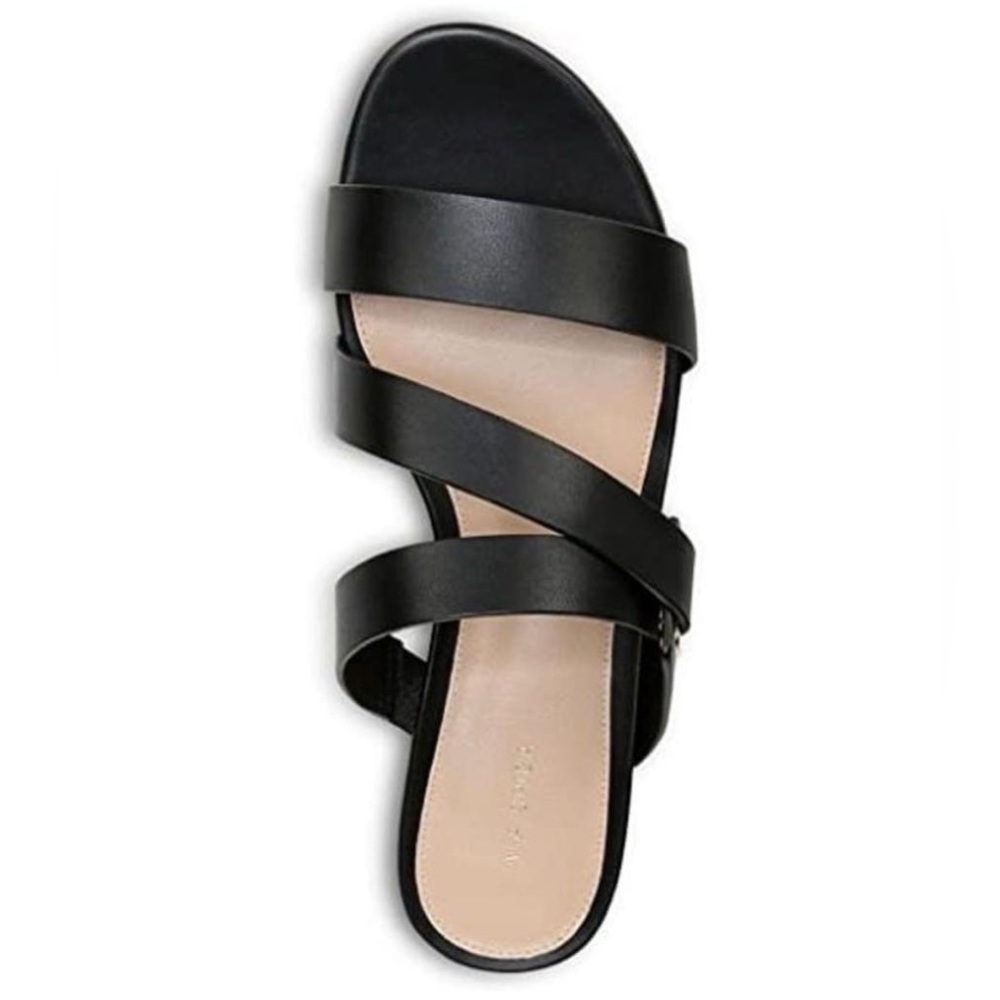 NIB Via Spiga Cadell Slip On Strappy Black Leather Sandals
